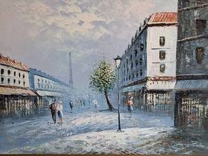 lot 57 image: Framed Oil on Canvas Scenic Street Painting by Caroline Burnett
