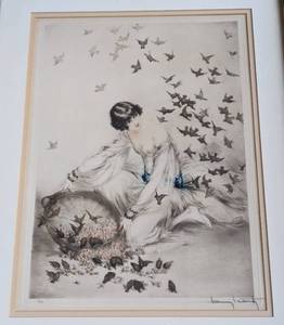 lot 50 image: Gold Framed Lady Feeding the Birds Print by Louis Icart