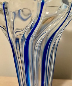 lot 118 image: Cobalt Blue Striped Art Glass Vase