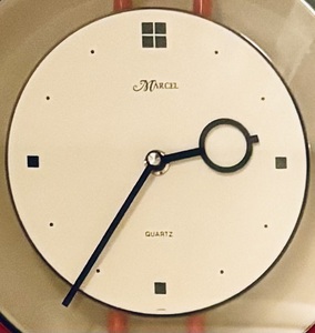 lot 148 image: Postmodern Red, White, and Black Pendulum Wall Clock by Marcel