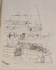 lot 71 image: Dock Market Lithograph by Wayne Sessions