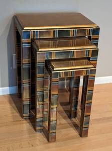 lot 31 image: Colorful Painted Wood Contemporary Style Nesting Table Set