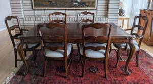 lot 16 image: Artistica Carved Wood Dining Table Set
