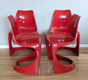 lot 1 image: Set of Four Red Cado Chairs, Steen stergaard