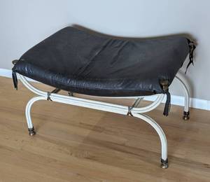 lot 42 image: Leather Topped Iron Entryway Bench