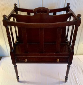 lot 171 image: Vintage Mid Century Wood Media Rack with Handle
