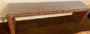 lot 156 image: Vintage Cloth Covered Console Table with Glass Top