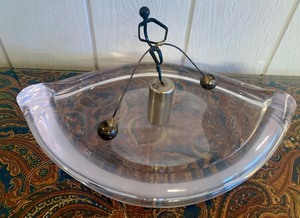 lot 154 image: Vintage MCM Asymmetrical Abstract Lucite Curved Bowl by Ritts Co. L.A. - With Vintage Kinetic Balancing Man