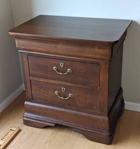 lot 93 image: Two Drawer Wood Nightstand