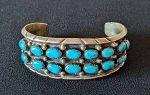 lot 295 image: Milton Lasiloo Zuni Sterling and Turquoise Cuff Bracelet