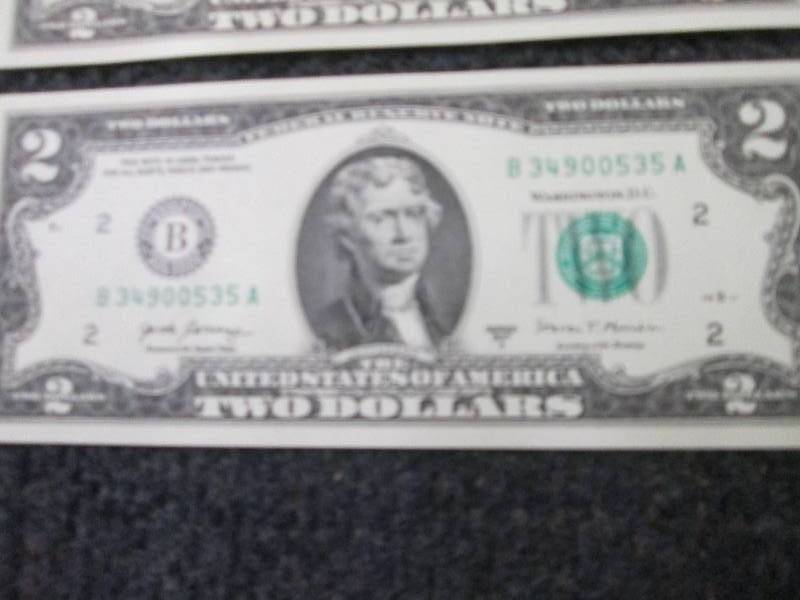 6 Uncirculated Sequential $2 Bills...