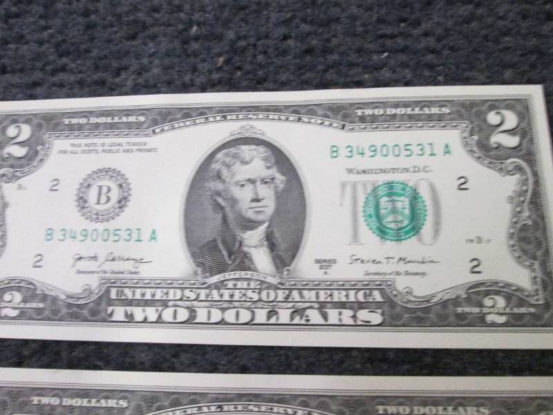 6 Uncirculated Sequential $2 Bills...