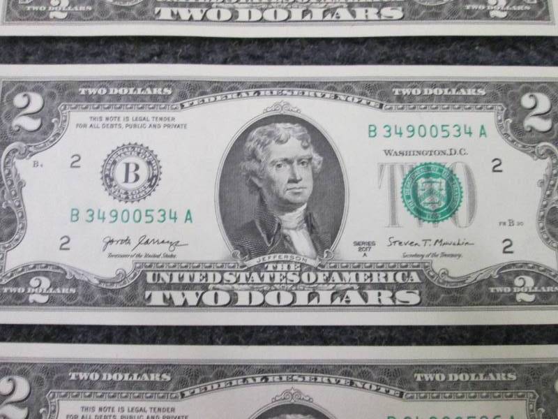 6 Uncirculated Sequential $2 Bills...