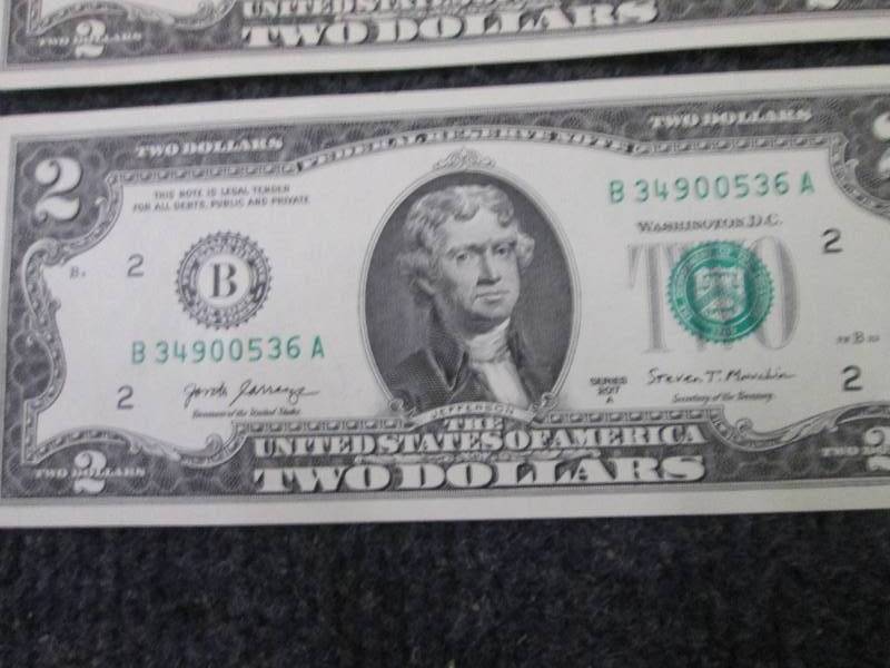 6 Uncirculated Sequential $2 Bills...