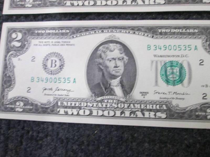 6 Uncirculated Sequential $2 Bills...