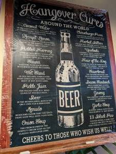 Metal hangover cures sign...