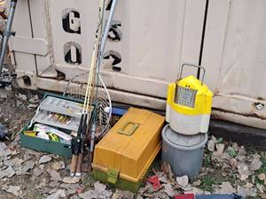 lot 698 image: Fishing Gear - Rope, Poles, Net, Minnow Buckets, Tackle Boxes