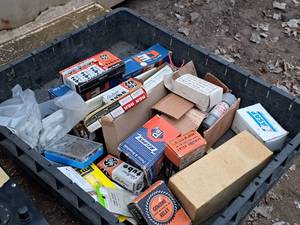 lot 768 image: Lot of (1 Tote) Misc. Electrical Parts - Tubes, Lightning Arrest, Relay, Fuse Holder and more