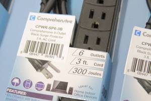 lot 84 image: Lot of 6 NEW Comprehensive 6-Outlet Black Surge Protector AC Power Strips  - Model CPWR-SP6-3B