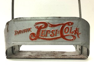Old Vintage PEPSI Embossed Metal Soda Bottle Carrier