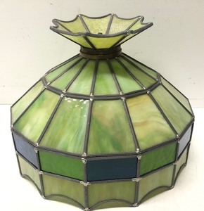 Vintage GreenBlue Slag Glass Hanging Parlor Lamp