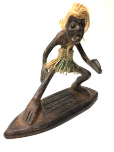 Handmade Vintage Carved Wood Tiki Surfing Figure