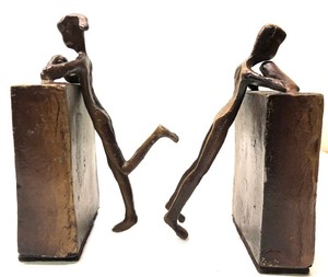 Heavy Iron Figural Bookend Set