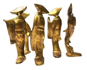 Vintage 1950s Gilt Cast Iron Japanese Geisha Figures