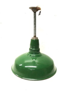 Nice Old Vintage 1930s era Green Enameled Service Station Industrial Light Fixture