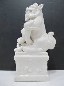 Chinese Foo Dog White Ceramic Statue