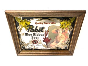 Vintage PABST Blue Ribbon Framed Beer Mirror Advertising Sign