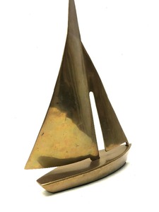 Large Vintage Solid Brass Sailboat Statue