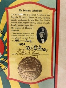 Vintage 1930s Framed Saint Paul Osman Temple Certificate
