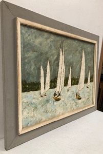 Nice Vintage Framed Signed Oil on Canvas Sailing Painting - Racing the Wind