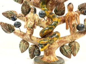 Vintage Terracotta Tree of Life - Adam &amp Eve Candle Holder Sculpture