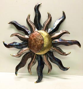 Large Welded BrassCopper Sun 3D Wall Sculpture
