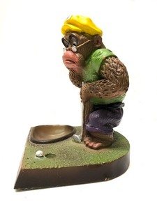 Vintage Ceramic 1970s Golfing Gorilla Statue Tray