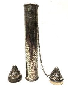 Ornate Plated Silver Oriental Style Messenger Scroll Holder