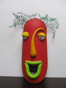 Funky Signed Pottery Face Wall Sculpture