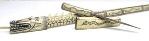 Large Old Vintage Oriental Carved Bone Dragon Blowgun wMatching Dagger