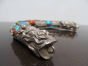Large &amp Highly Detailed Old Tibetan Silver Dragon Necklace Pendant&nbsp