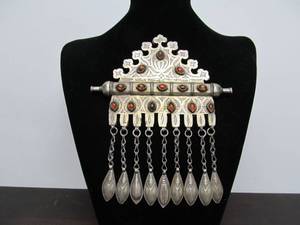 Wonderful LARGE Antique Turkomen Silver &amp Carnelian Chest Piece Pendant