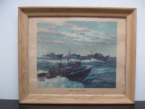 Vintage 1944 Gordon Grant�Motor Torpedo Boats Lithograph Framed 23