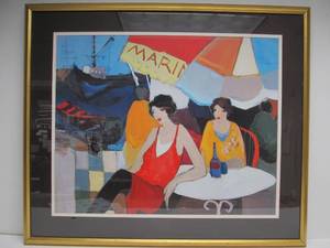 Itzchak Tarkay Seaside Cafe Art Lithograph Framed 38