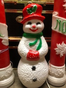 Christmas Blow Mold Candles &amp Smaller Snowman