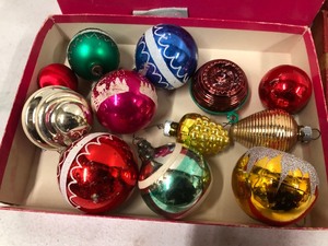 Group of Vintage Christmas Ornaments &amp Lights