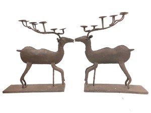 Pair of Large Steel Reindeer Candle Stands