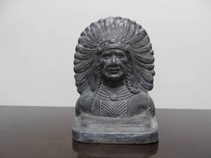 Vintage Native American Indian Chief Bust Feather Headdress Bookend