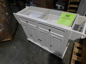lot 38 image: CROSLEY FURNITURE Full Size White Kitchen Cart