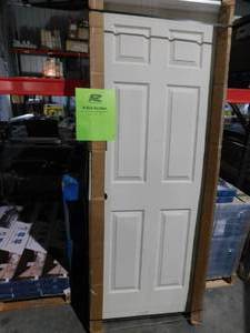 lot 45 image: (5) JELD-WEN 30 in. x 80 in 6 Panel Colonist Primed Right-Hand Textured Solid Core Molded Composite MDF Single Prehung Interior Door